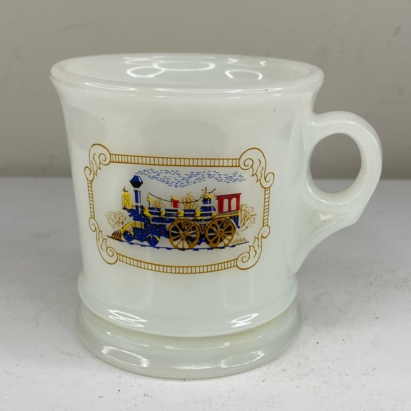 Vintage Avon Steam Train Locomotive Engine White Milk Glass Shaving Coffee Mug